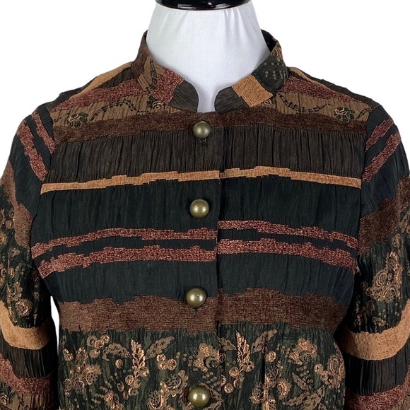 Mirasol Striped Floral Button Down Jacket Women's Medium Brown Black Lined - Picture 5 of 12